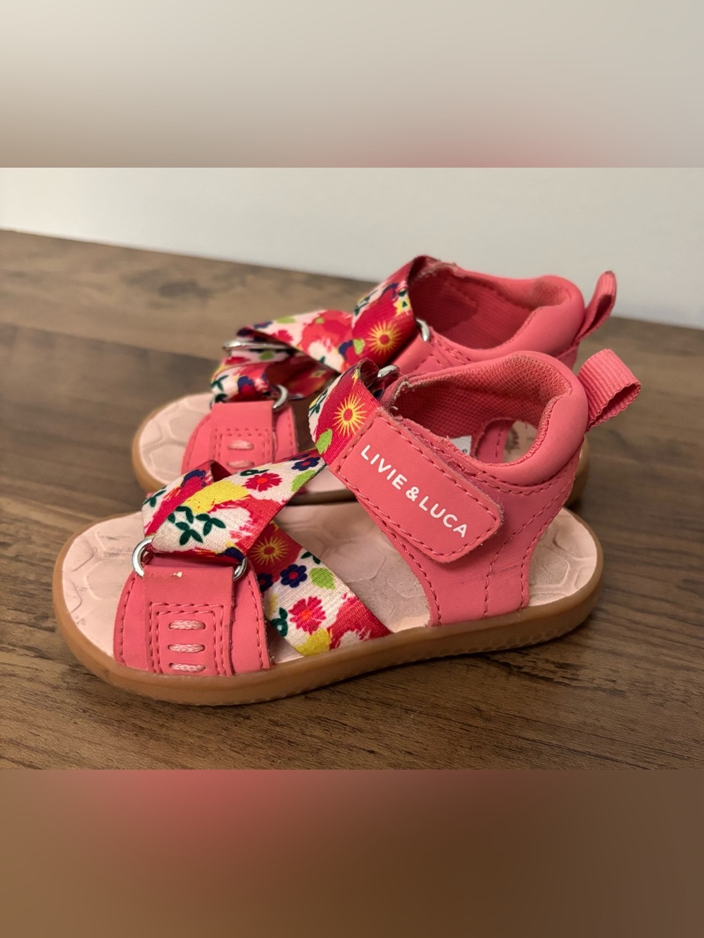 Livie & Luca Coral Pink Floral Strap Sandals